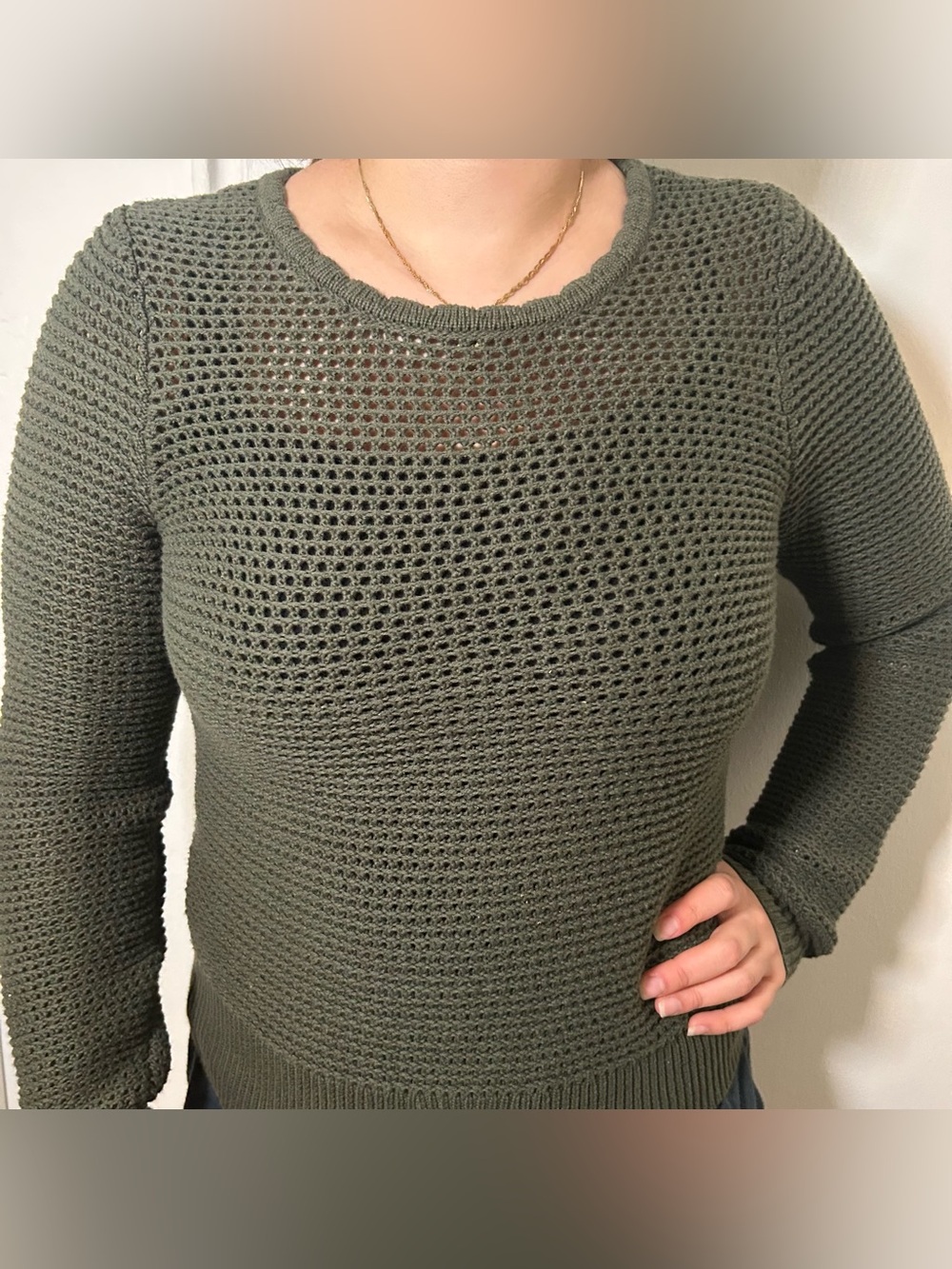 GAP Olive Open-Knit Crewneck Sweater